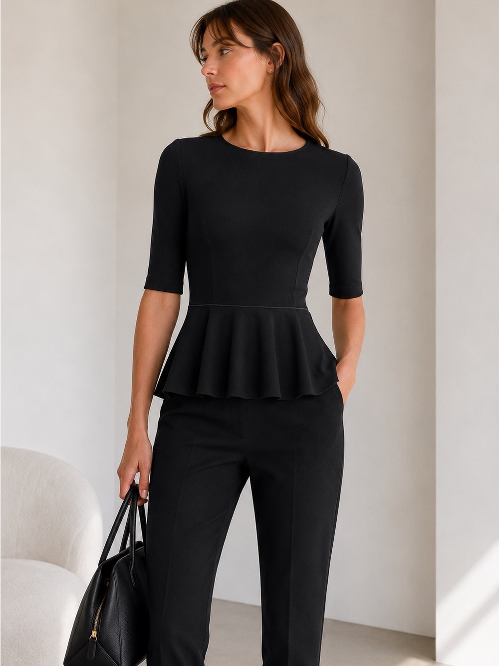 Stella McCartney Black Peplum Stretch Knit Top IT 38 US 2/4